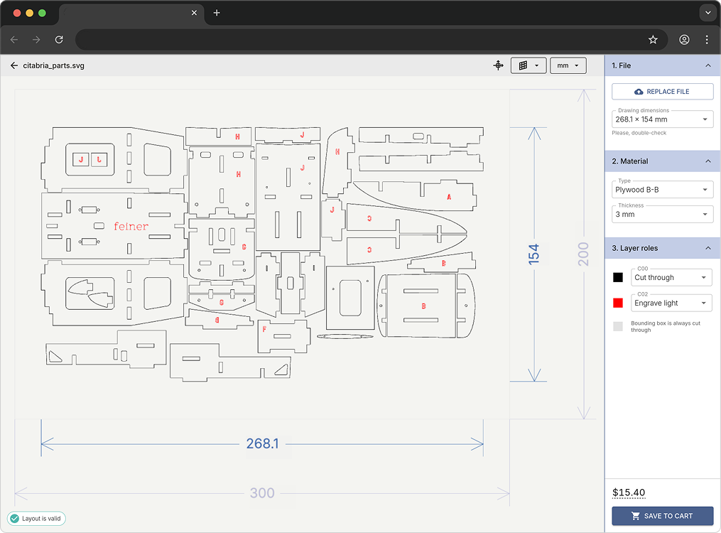 Feinerfab platform screenshot showing quotation interface